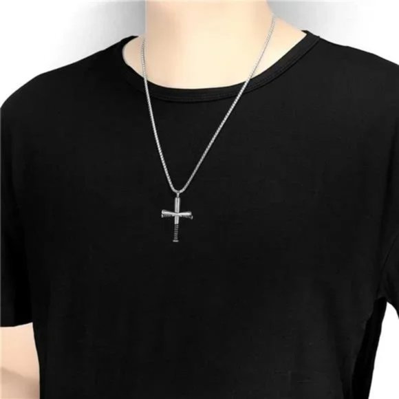New Silver Baseball Cross Necklace - Picture 4 of 7